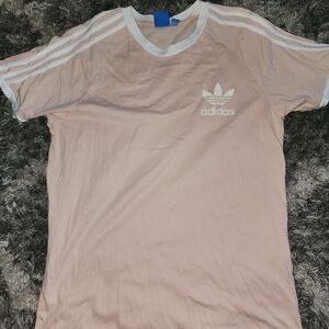 Adidas Light Pink Tee with White Stripes